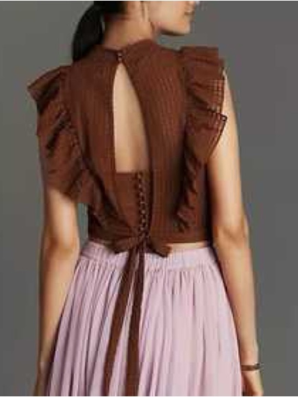 Maeve Cropped Ruffle Mesh Top - Picture 3 of 9